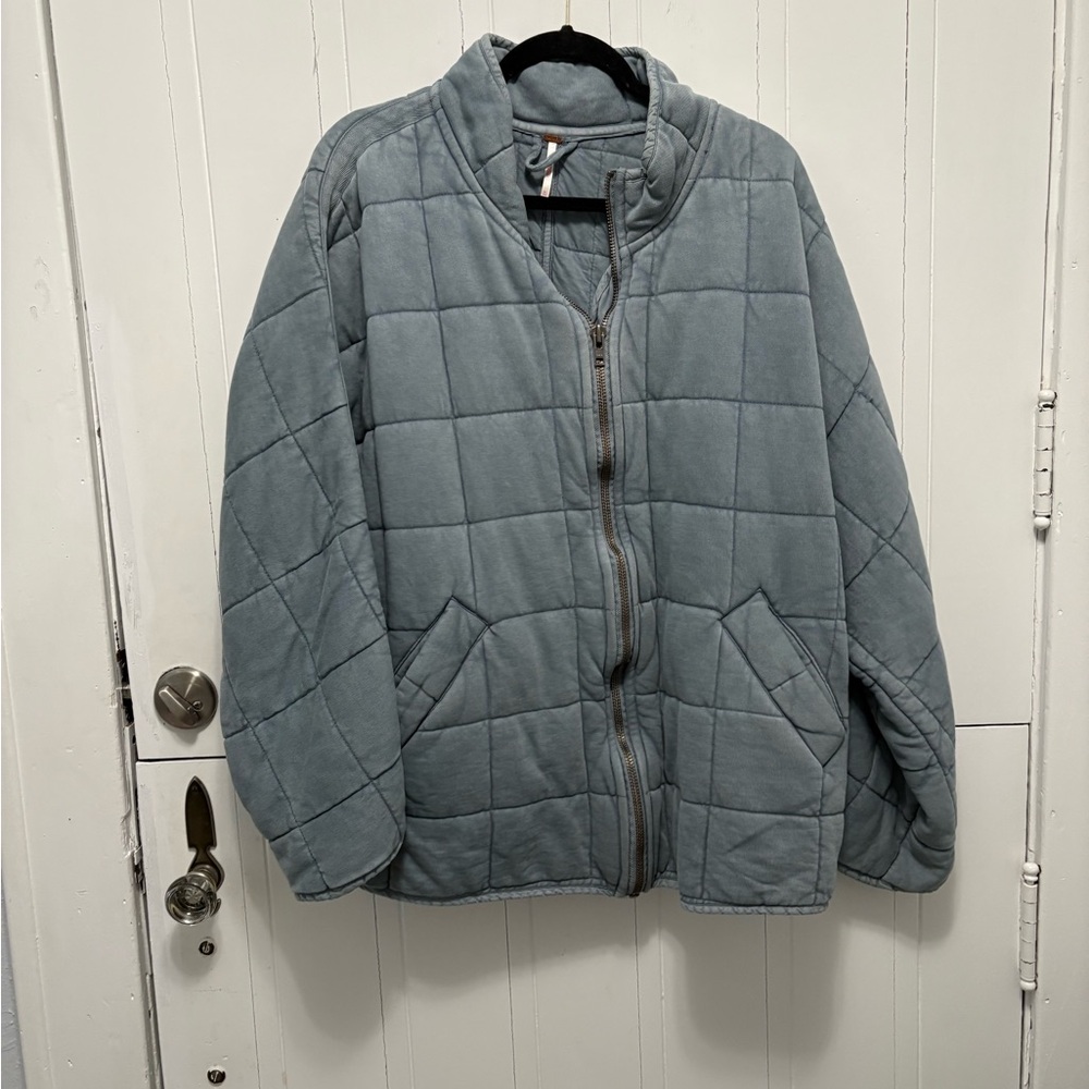 Free People Quilted Puffer Jacket in Slate Blue